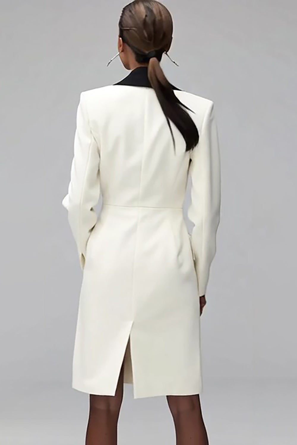 Ivory Black Shawl Lapel Double Breasted Short Blazer Dress with Sleeves