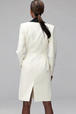 Ivory Black Shawl Lapel Double Breasted Short Blazer Dress with Sleeves