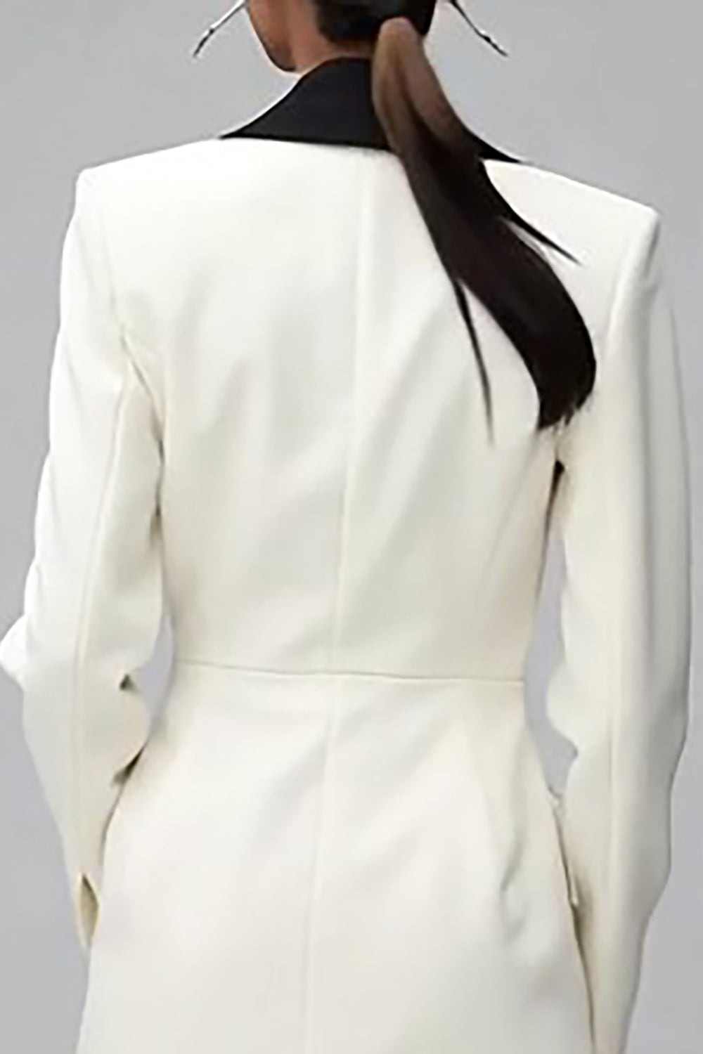 Ivory Black Shawl Lapel Double Breasted Short Blazer Dress with Sleeves