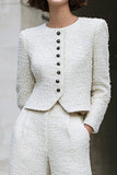Ivory 2 Piece Long Sleeves Tweed Interview Outfits with Pockets
