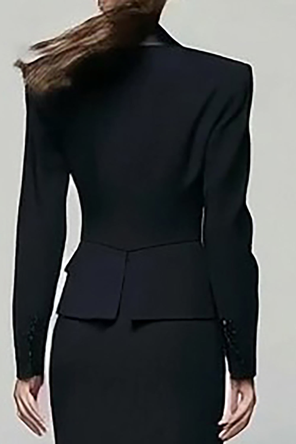 Black Peak Lapel Pencil 2 Piece Long Blazer Dress with Slit