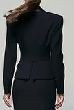 Black Peak Lapel Pencil 2 Piece Long Blazer Dress with Slit
