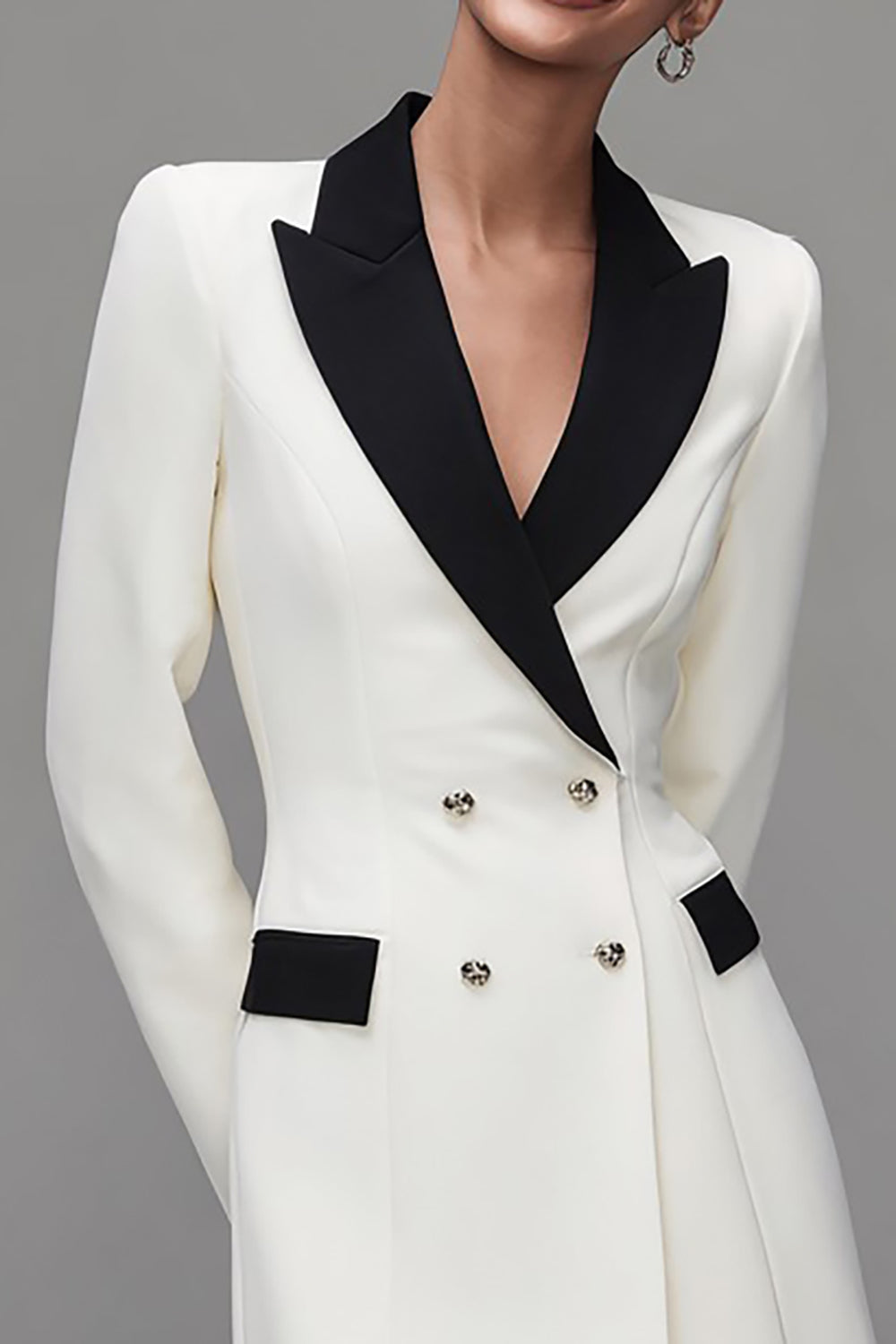 Ivory Peak Lapel Double Breasted Short Blazer Dress with Sleeves