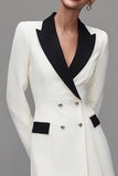 Ivory Peak Lapel Double Breasted Short Blazer Dress with Sleeves