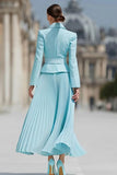 Light Blue A Line Two Piece Notched Lapel Business Suits with Belt
