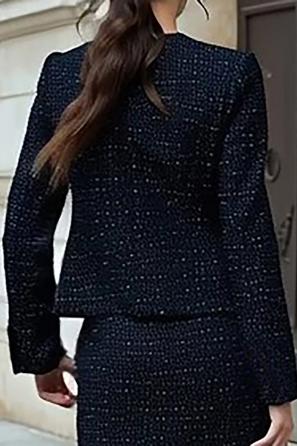 Black 2 Piece Single Breasted Tweed Interview Outfits with Slit