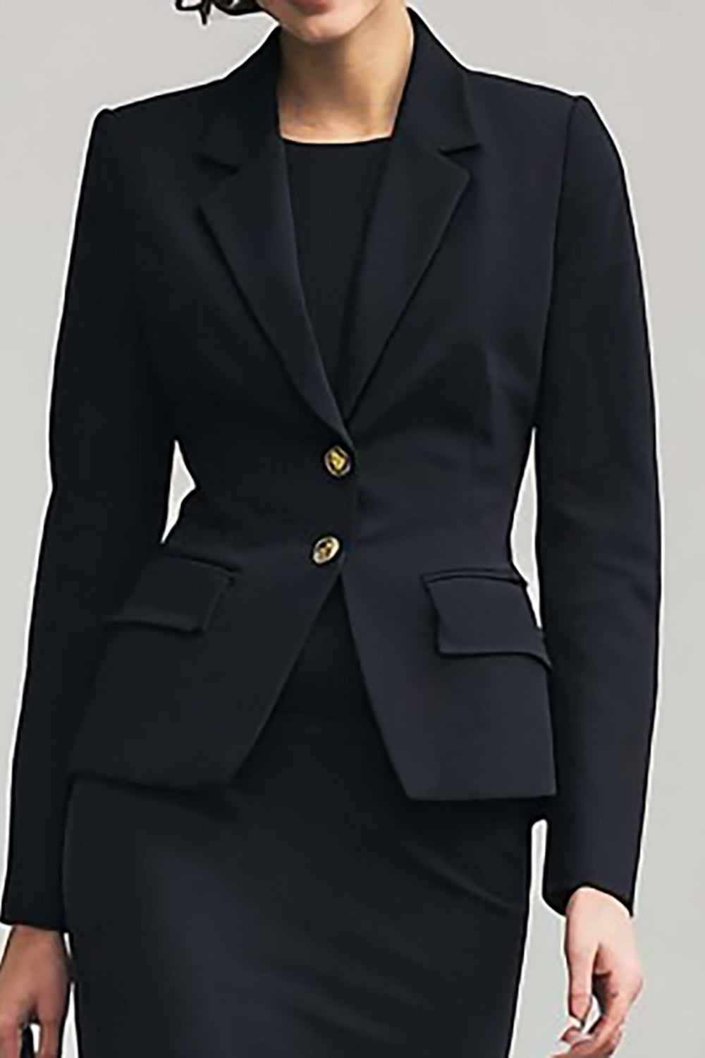 Black Two Piece Notched Lapel Pencil Midi Business Suits