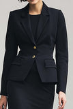 Black Two Piece Notched Lapel Pencil Midi Business Suits