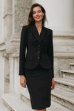 Black Single Breasted Two Piece Pencil Midi Business Suits