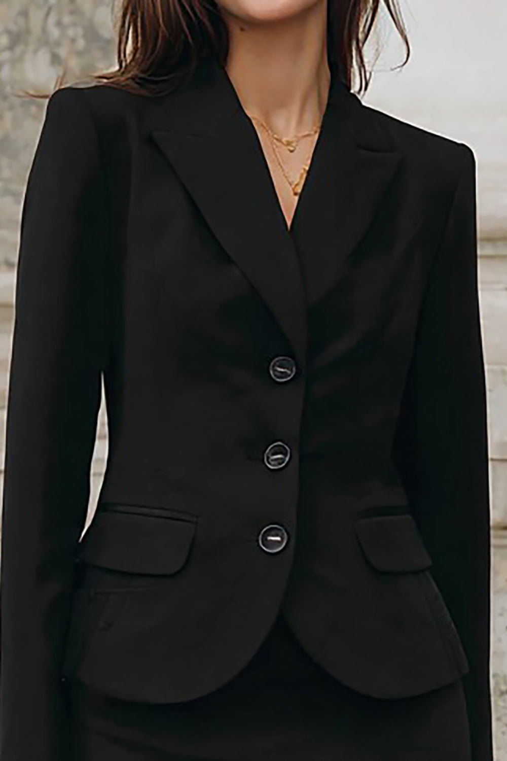 Zapakasa Women Black Single Breasted Pencil Midi Business Suits Two Piece Notched Lapel Dress Suits with Sleeves Zapakasa Women Black Single Breasted Pencil Midi Business Suits Two Piece Notched Lapel Dress Suits with Sleeves