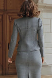 Grey 2 Piece Single Breasted Pencil Midi Tweed Interview Outfits