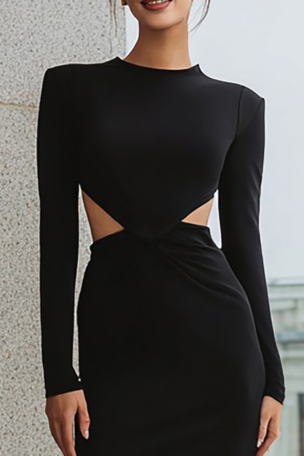 white christmas dresses Zapaka Women Black Work Dress Sheath Cut Out Long Sleeves Semi-Formal Dress, Black / US6