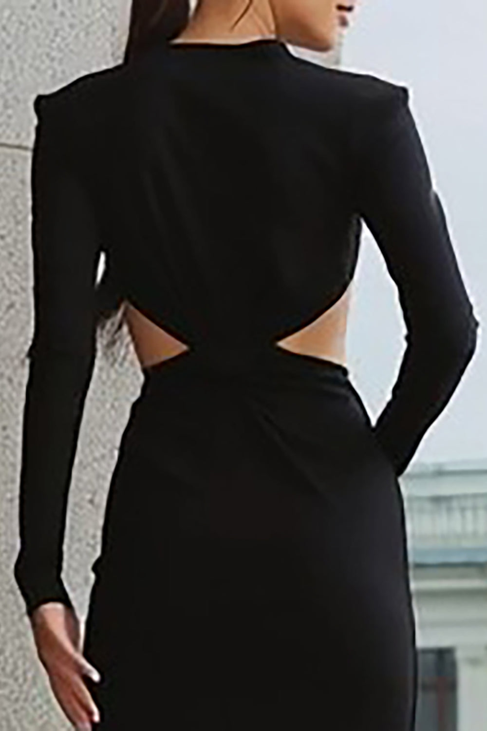 Black Cut Out Pencil Midi Work Dress with Sleeves