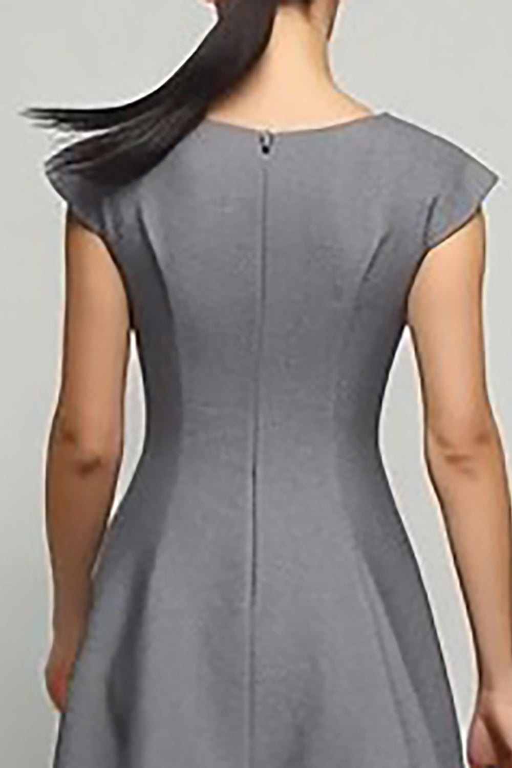 Simple Grey Boat Neck A Line Midi Work Dress with Sleeves