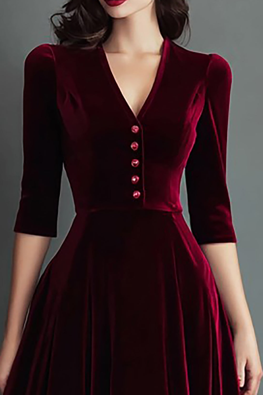 Zapakasa Women Burgundy A Line Midi Velvet Holiday Party Dress V-Neck