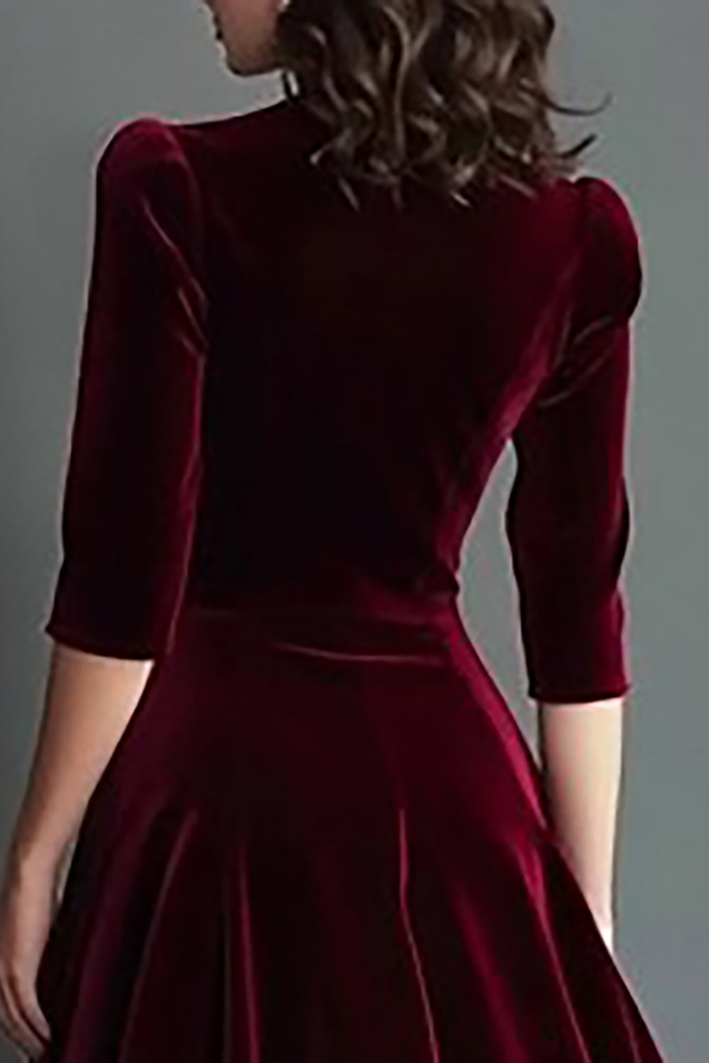 Zapakasa Women Burgundy A Line Midi Velvet Holiday Party Dress V-Neck