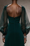 Dark Green Square Neck Mermaid Long Gala Dress with Sleeves