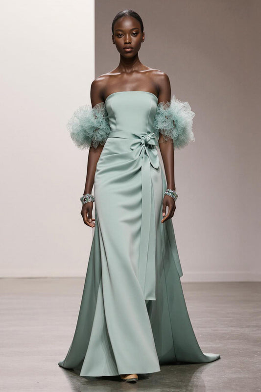 Mint Green Strapless Satin Mermaid Long Formal Dress