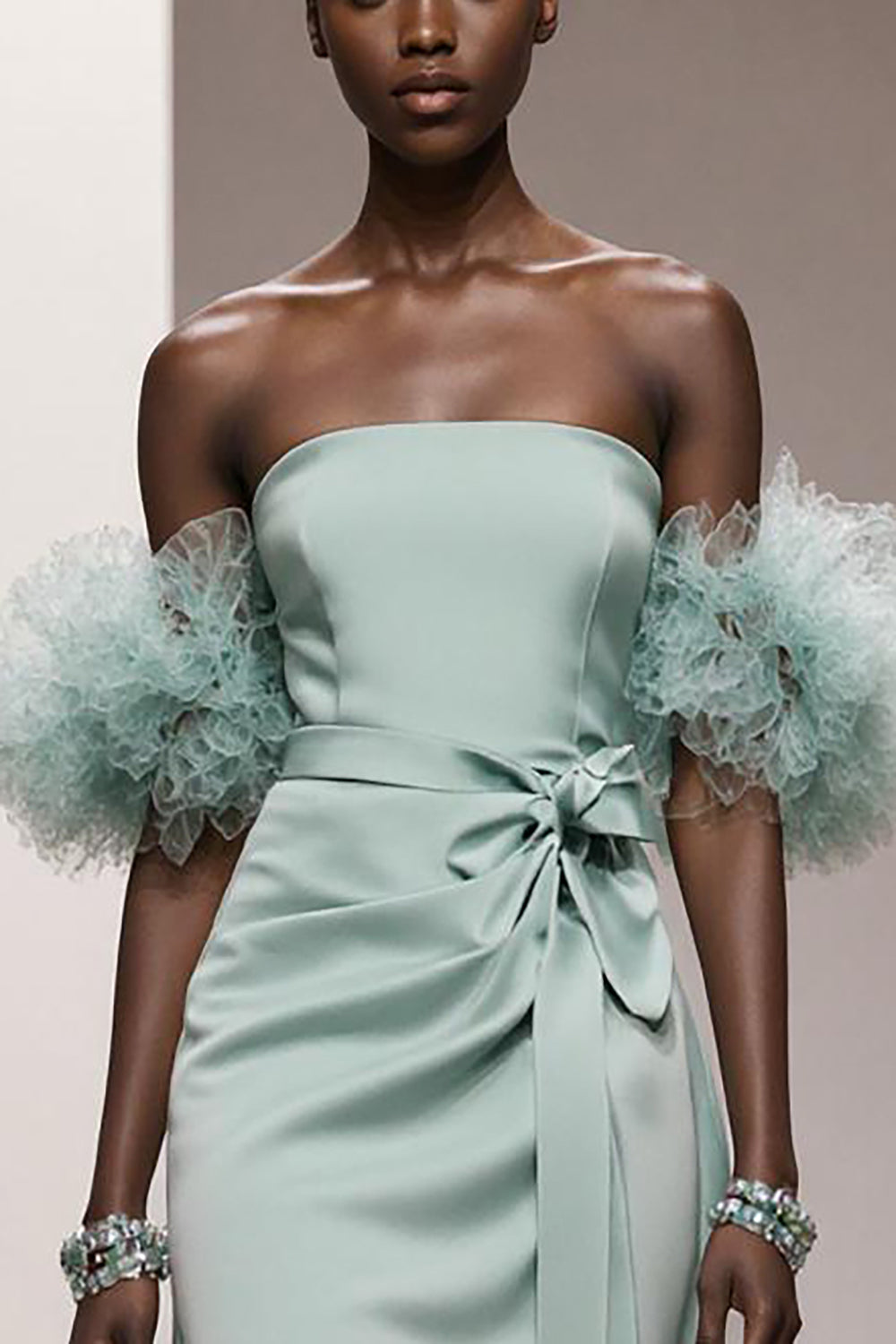 Mint Green Strapless Satin Mermaid Long Formal Dress