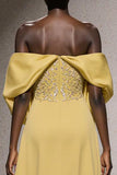 Sparkly Daffodil Off the Shoulder Mermaid Long Pageant Dress with Sequins