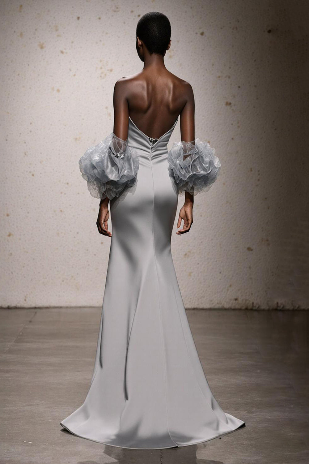 Silver Sweetheart Satin Ruched Mermaid Long Formal Dress