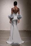 Silver Sweetheart Satin Ruched Mermaid Long Formal Dress