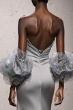 Silver Sweetheart Satin Ruched Mermaid Long Formal Dress