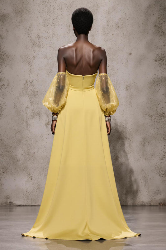 Daffodil Sweetheart Satin Mermaid Long Formal Dress with Sleeves