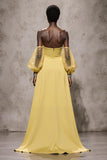 Daffodil Sweetheart Satin Mermaid Long Formal Dress with Sleeves
