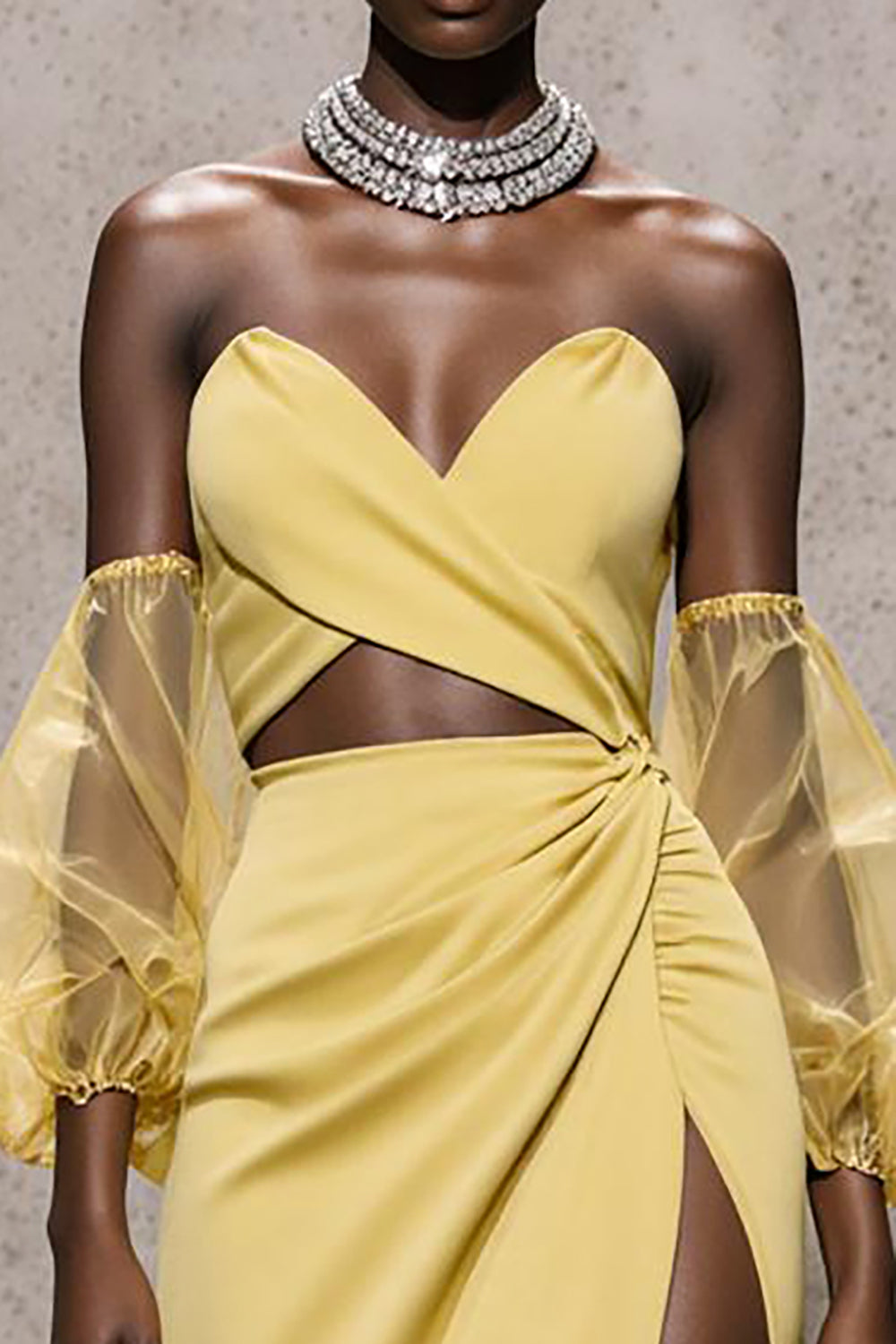Daffodil Sweetheart Satin Mermaid Long Formal Dress with Sleeves