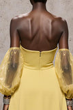 Daffodil Sweetheart Satin Mermaid Long Formal Dress with Sleeves