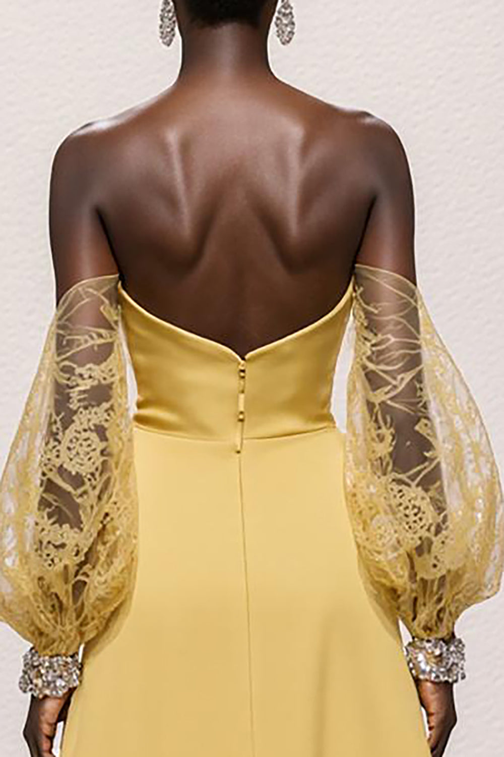 Daffodil Strapless Satin Ruched Mermaid Long Pageant Dress with Sleeves
