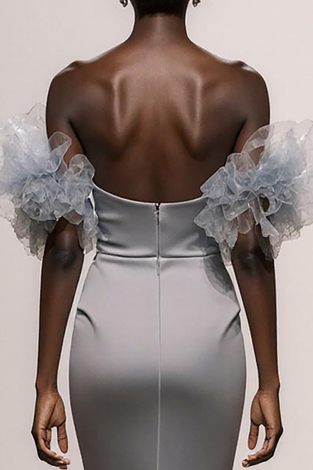 Sparkly Silver Off the Shoulder Satin Mermaid Long Pageant Dress with Sequins