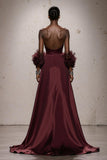 Burgundy Sweetheart Satin Ruched Mermaid Long Formal Dress