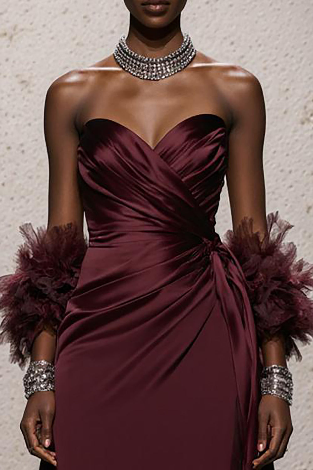 Burgundy Sweetheart Satin Ruched Mermaid Long Formal Dress