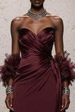 Burgundy Sweetheart Satin Ruched Mermaid Long Formal Dress