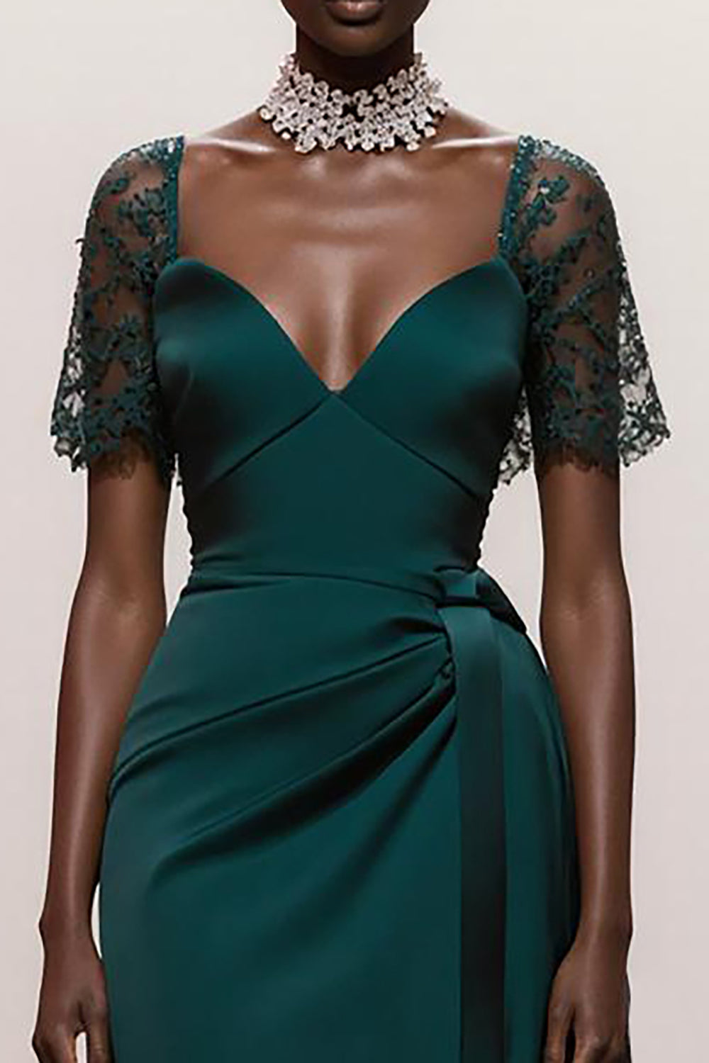 Dark Green Sweetheart Satin Mermaid Long Formal Dress with Sleeves