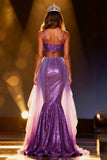 Sparkly Purple Two Piece Mermaid Sequin Long Pageant Dress