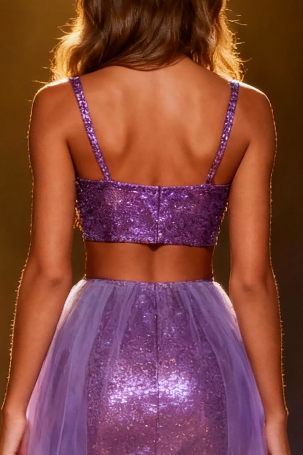 Sparkly Purple Two Piece Mermaid Sequin Long Pageant Dress