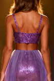 Sparkly Purple Two Piece Mermaid Sequin Long Pageant Dress