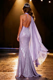 Sparkly Light Purple Sequin Halter Mermaid Long Pageant Dress