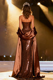 Sparkly Coffee Sequin Mermaid Long Pageant Dress with Shawl