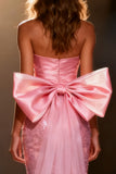 Sparkly Light Pink Sequin Mermaid Long Pageant Dress with Bow