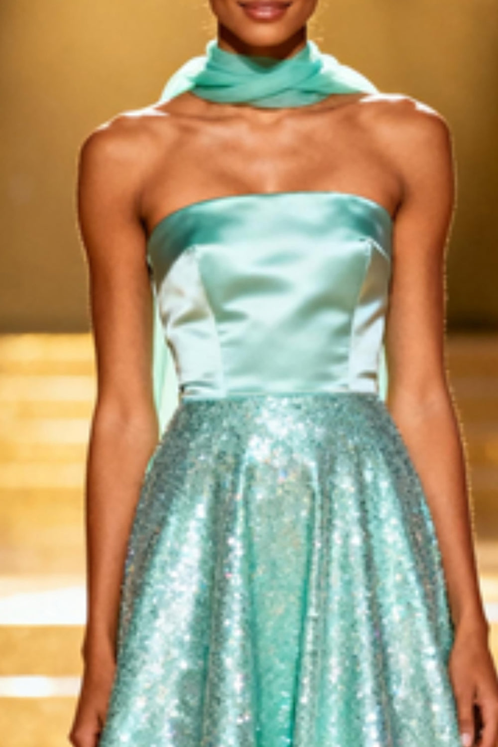 Sparkly Mint Green A Line Strapless Sequin Long Pageant Dress