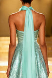 Sparkly Mint Green A Line Strapless Sequin Long Pageant Dress