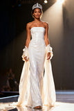 Sparkly White Sequins Mermaid Strapless Long Pageant Dress