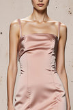 Light Pink Spaghetti Straps Satin Mermaid Long Formal Dress with Slit