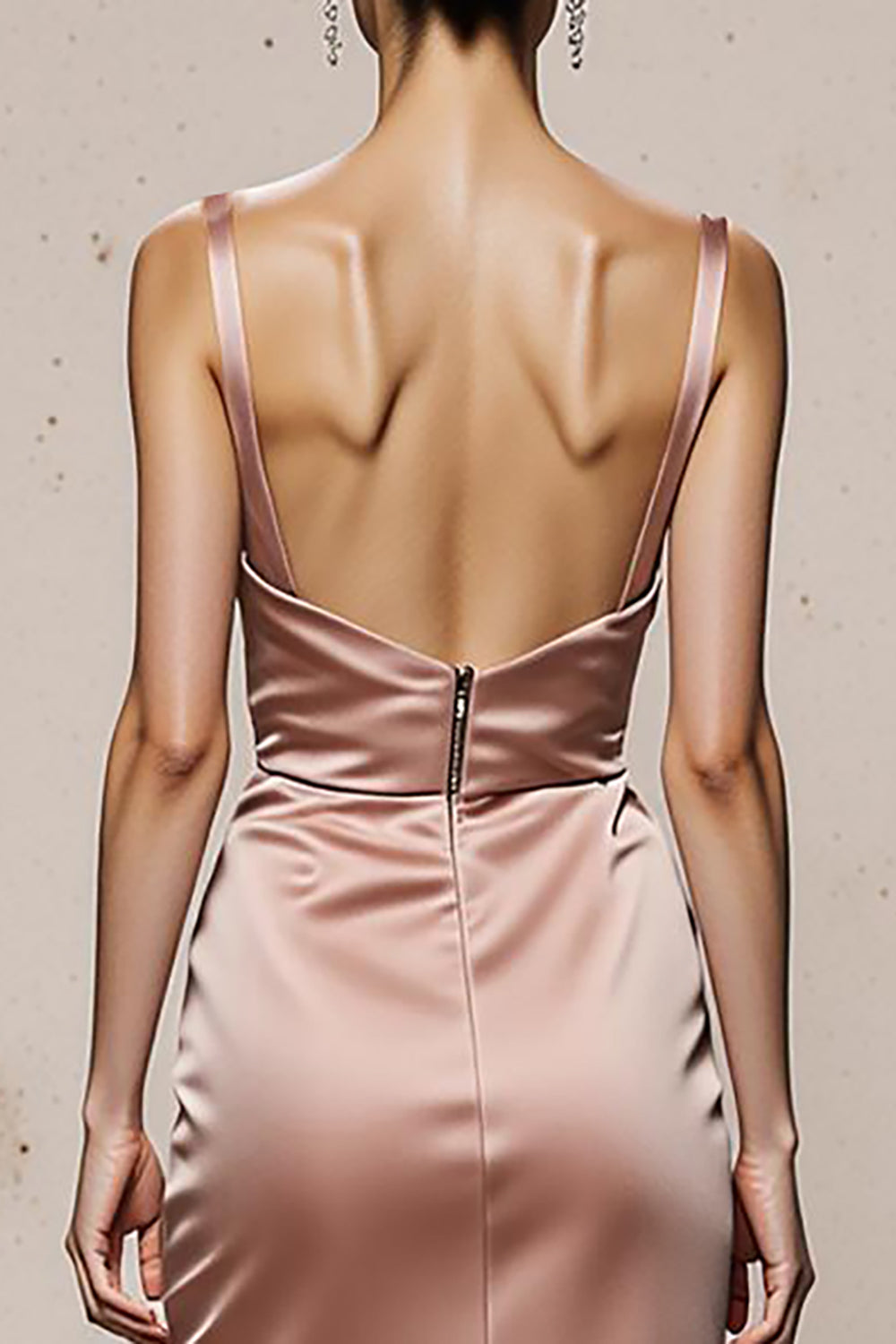 Light Pink Spaghetti Straps Satin Mermaid Long Formal Dress with Slit