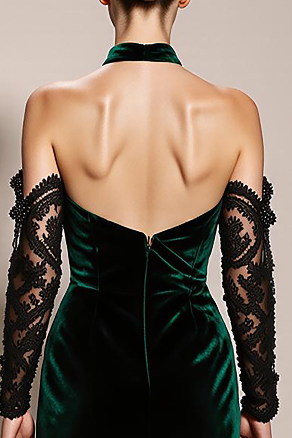 Dark Green Halter Velvet Mermaid Long Formal Dress