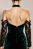 Dark Green Halter Velvet Mermaid Long Formal Dress